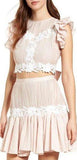 Floral-Embroidered Pleated Ruffle Crop Top and Skirt Set
