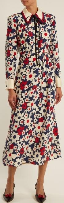 Butterfly-Embroidered Floral Print Dress