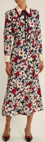 Butterfly-Embroidered Floral Print Dress