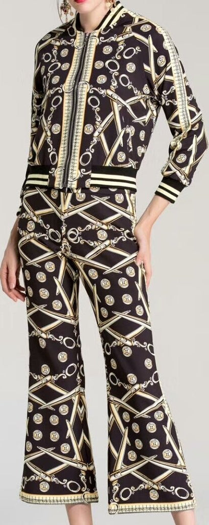 Printed Jacket & Cropped Pant Set - Black or White