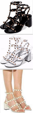 Rockstud Leather Sandals in Black or White - DESIGNER INSPIRED FASHIONS