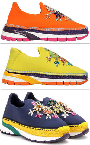 Jewel-Embellished Neoprene Slip-on Espadrille Sneakers - ( Orange, Yellow, Blue ) - DESIGNER INSPIRED FASHIONS