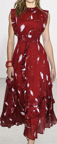 Ruffled Print Midi Dress