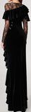 Black Lace and Velvet Embellished Ruffle Gown