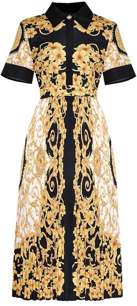 Baroque Printed Short-Sleeve Midi Dress