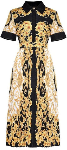 Baroque Printed Short-Sleeve Midi Dress