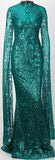 Emerald Green Long-Sleeve Glitter Gown