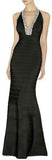 'Geena' Beaded V-Neck Halter Bandage Gown - Black - DESIGNER INSPIRED FASHIONS