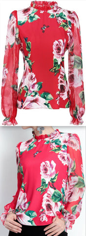 Red Floral Print Blouse