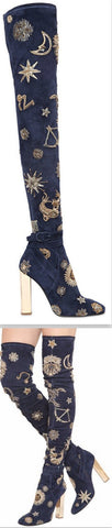 Gold Threaded Zodiac Over-the-Knee Boots - DESIGNER INSPIRED FASHIONS