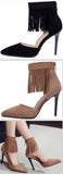 Suede Fringed-Ankle Pumps in Black or Tan - DESIGNER INSPIRED FASHIONS