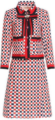 Checkered Web Trim Jacket and Skirt Set