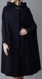 Long Hooded Wool Cape Coat in Deep Blue - DESIGNER INSPIRED FASHIONS