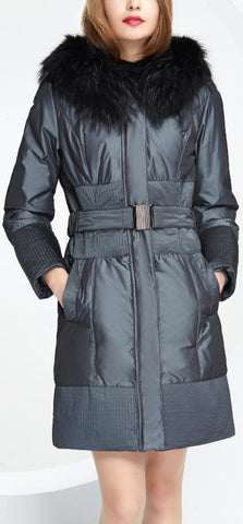 Removable Fur-Hooded Down Coat
