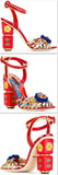 Embellished Red Painted Sandals - DESIGNER INSPIRED FASHIONS