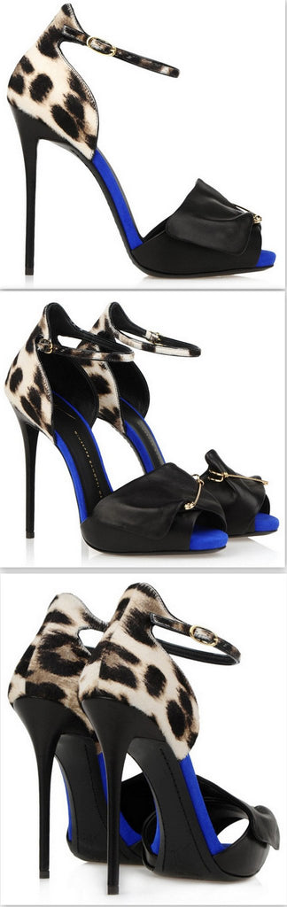 Safety Pin Leather Sandals in Leopard Print - DESIGNER INSPIRED FASHIONS