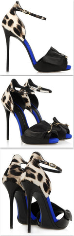 Safety Pin Leather Sandals in Leopard Print - DESIGNER INSPIRED FASHIONS