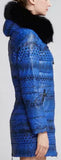 Printed Paneled Puffer Coat, Blue
