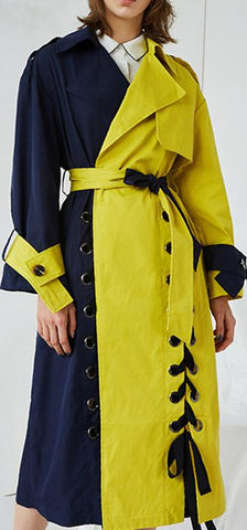 Color-Block Lace-Up Trench Coat
