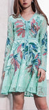 Floral Embroidered Green Mini Dress