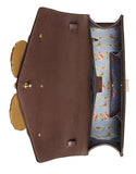 Leather Top Handle Bag with Moth, Brown