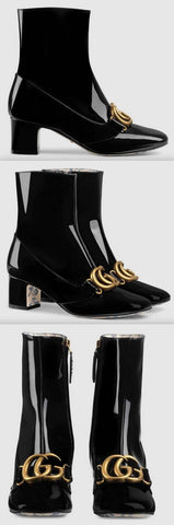 Patent Leather Ankle Boots with Double G