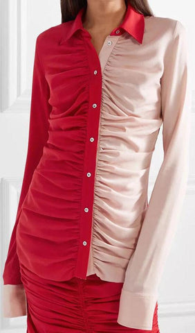 Ruched Two-Tone Stretch Shirt
