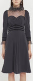 'Lucille' French Dotted Tulle High-Collar Dress in Black