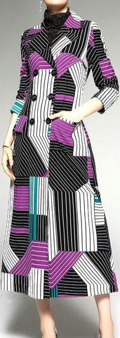 Multi Colored Long Geometric Trench Coat