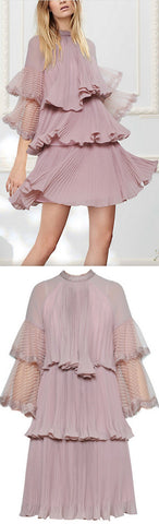 Chiffon Ruffled Pleated Shift dress, Pink