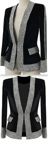 Black Velvet Rhinestones-Embellished Blazer