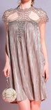 Pleated Crepe Mini Dress with Draped Crystal Detachment