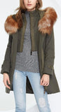 Belted Fox-Fur-Hooded Quilted Coat, Military Green