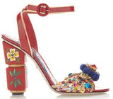 Embellished Red Painted Sandals - DESIGNER INSPIRED FASHIONS
