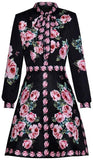 Roses Printed Long-Sleeve Dress