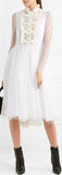 Ruffled Lace-Paneled Polka-Dot Tulle Midi Dress
