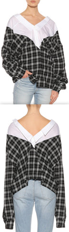 Paneled Checked Cotton Poplin Shirt
