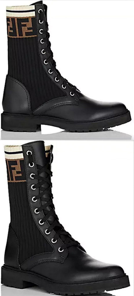 Leather Knit Combat Boots