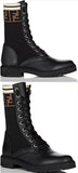 Leather Knit Combat Boots
