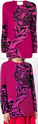 Tiger Intarsia Sweater, Deep Rose