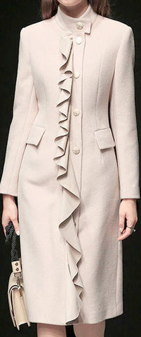 Ruffle-Trim Wool Coat