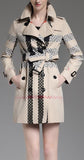 Checkered Check Print Short Trench Coat, Sand