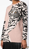 Tiger Intarsia Sweater, Pale Pink
