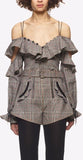 Check Off Shoulder Frill Top &  Check Double Zip Shorts