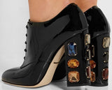 Crystal Embellished Patent Leather Ankle Boots