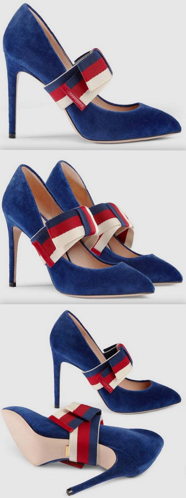 Velvet Pump with Removable Sylvie Bow, Blue