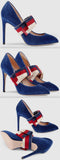 Velvet Pump with Removable Sylvie Bow, Blue