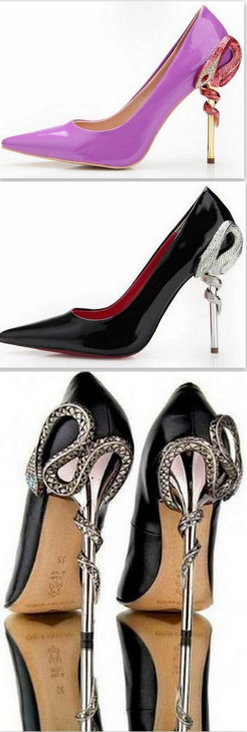 Snake Charmer Stiletto Pumps in Black or Purple - DESIGNER INSPIRED FASHIONS
