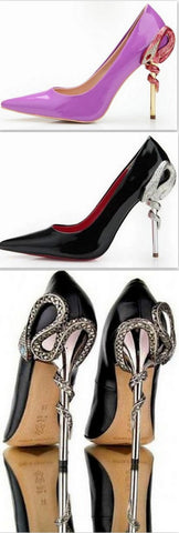 Snake Charmer Stiletto Pumps in Black or Purple - DESIGNER INSPIRED FASHIONS