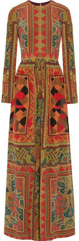 Long Multicolored Mixed-Print Dress